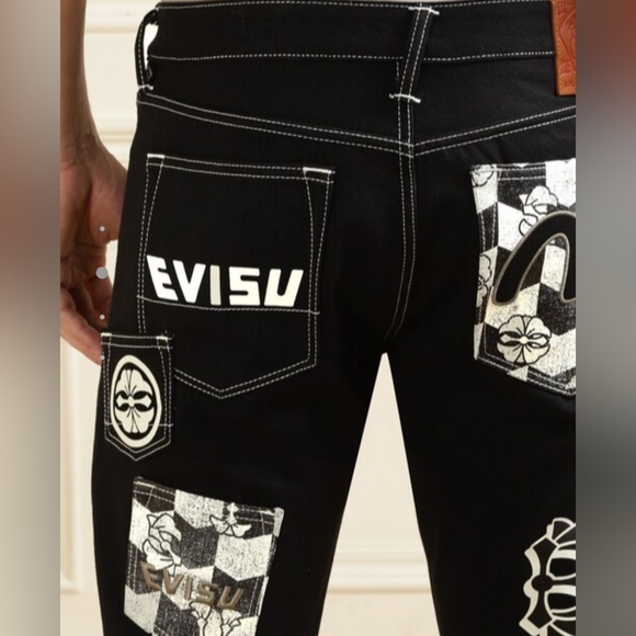 Evisu Black White Multi-Pocket Tapered Embroidered Denim Jeans NWT w Bag - Picture 5 of 15